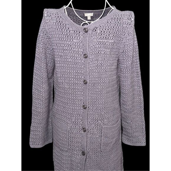 Great Condition WOMEN J Jill Sweater blue Cardigan Button Up Cable Knit blue Lon - Picture 4 of 13